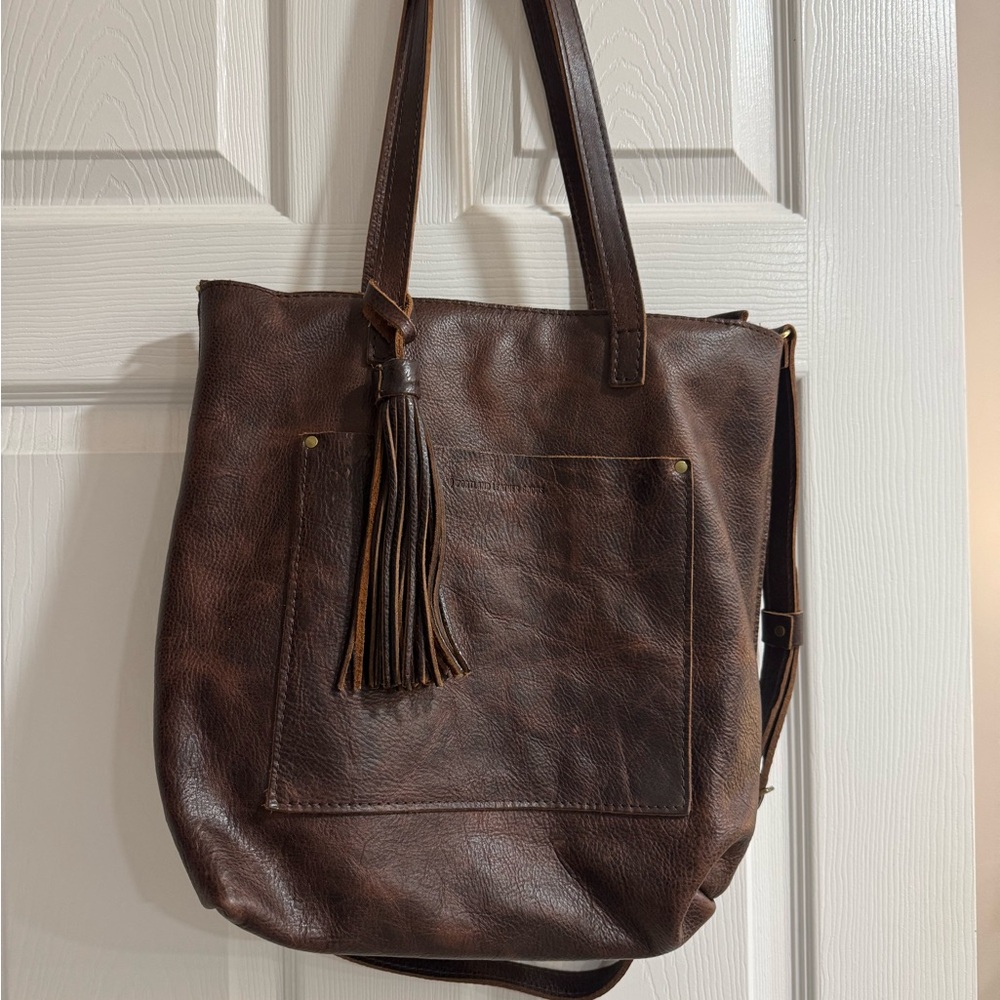 Portland Leather Full Size Crossbody Tote & Tassel in Coldbrew Gently Used